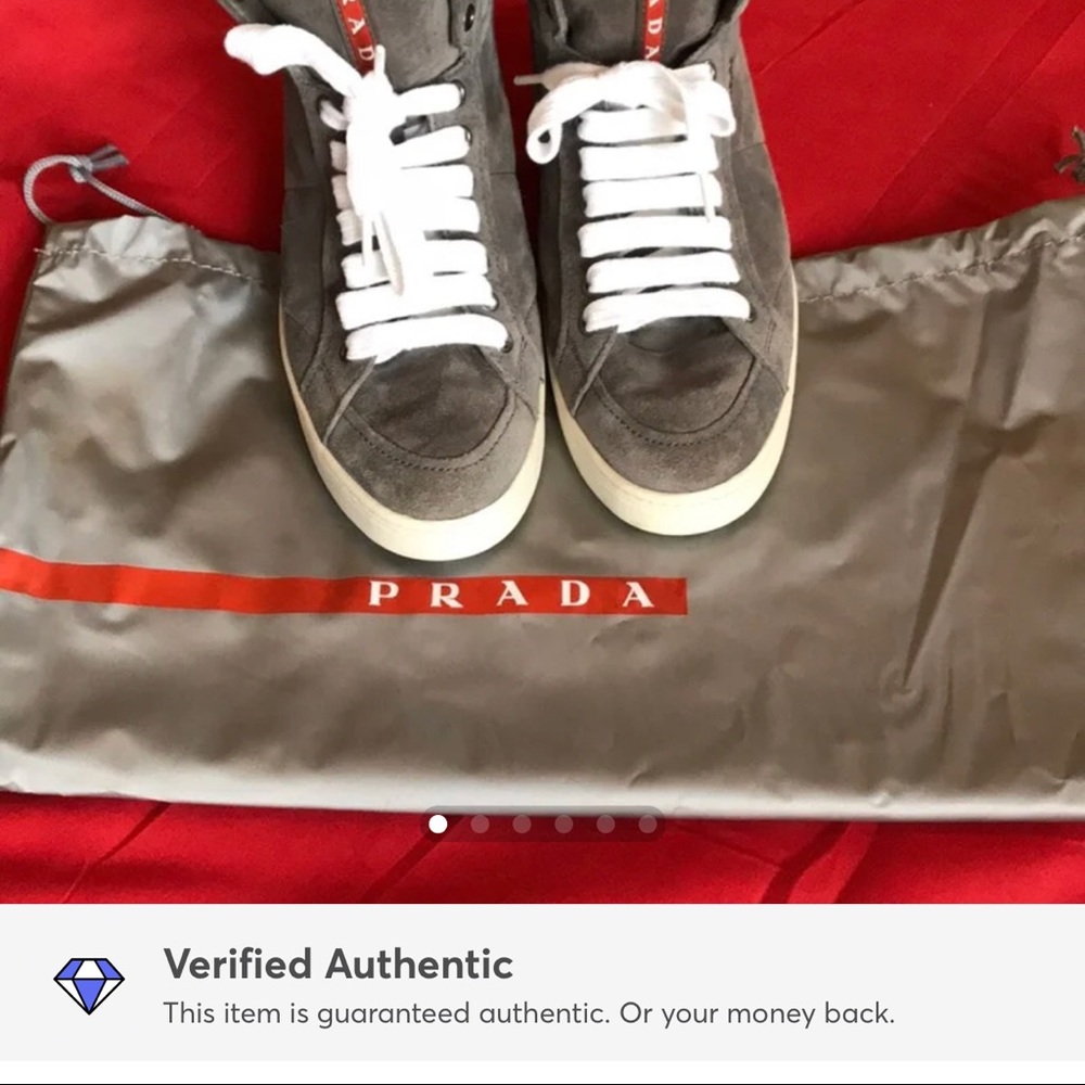 PRADA grey suede high top sneakers